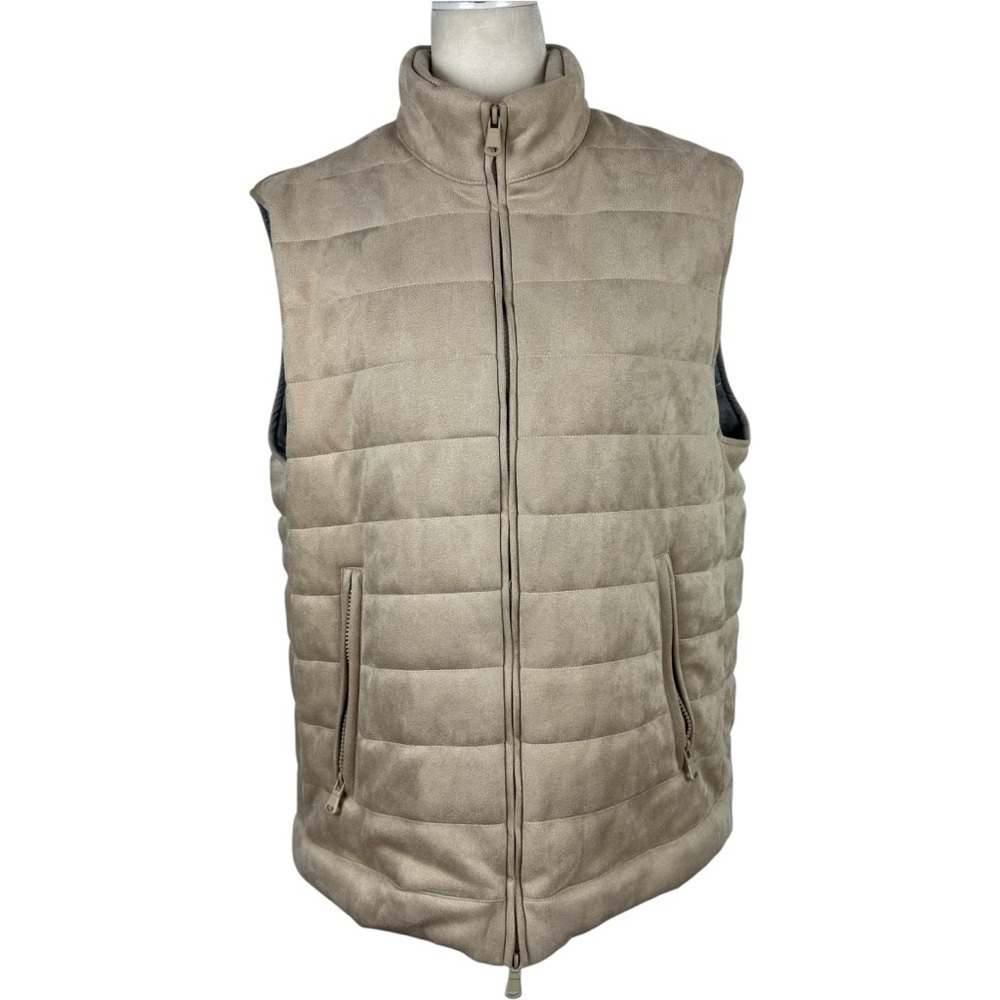 NWT Magaschoni Quilted Faux Suede Vest Full Zip Men Size Large Stone